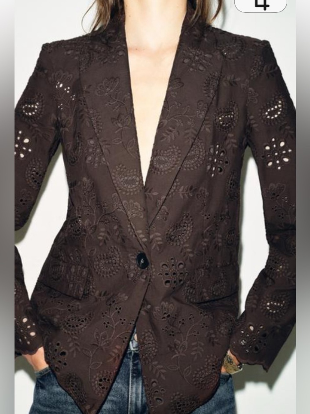 Zara Tailored Brown Eyelet-Embroidered Blazer NWT Large